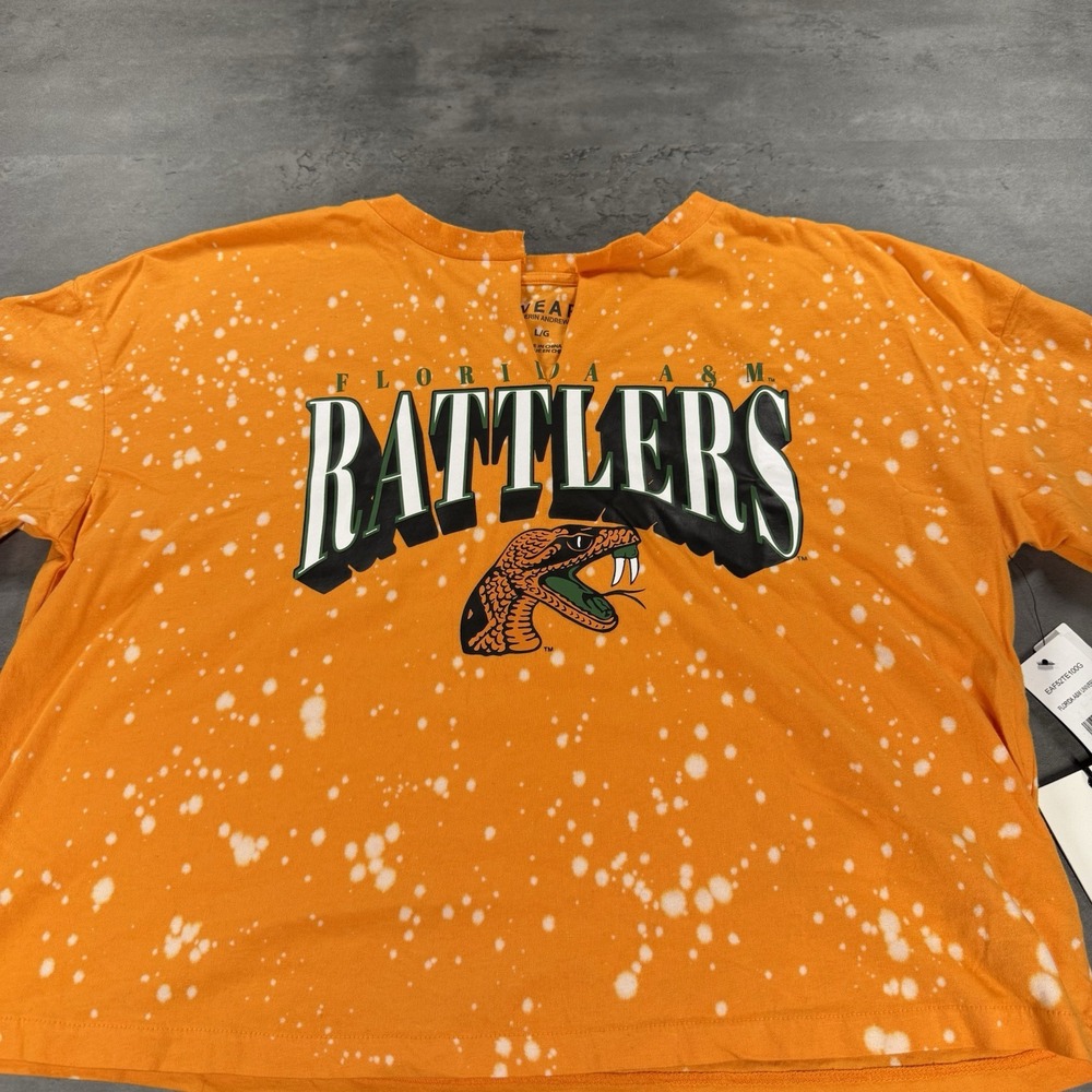 Erin‎ Andrews Florida A&M Rattlers Crop Shirt Women Large Orange Baggy Oversized